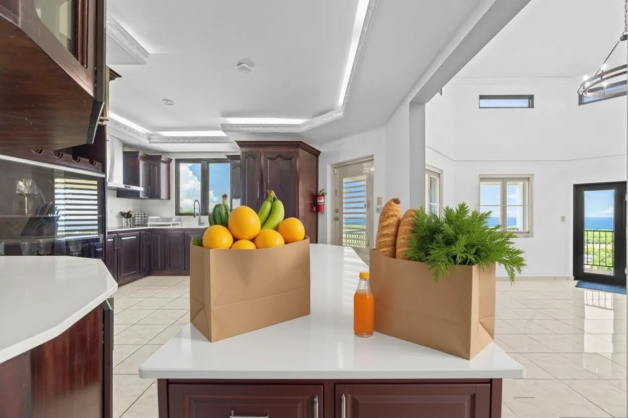 Groceries delivered to the villa kitchen counter